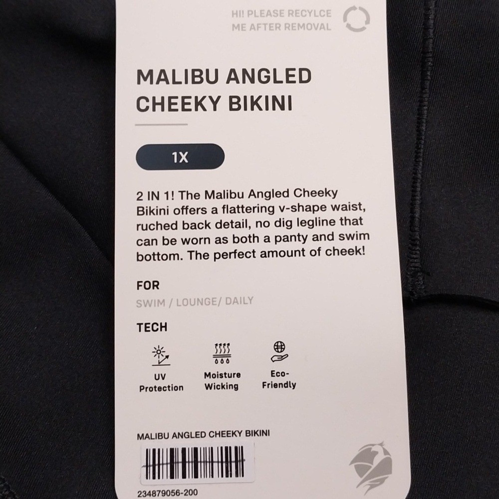 Phoenix NWT Malibu Angled Cheeky Bikini Size 1X Black UV Protection