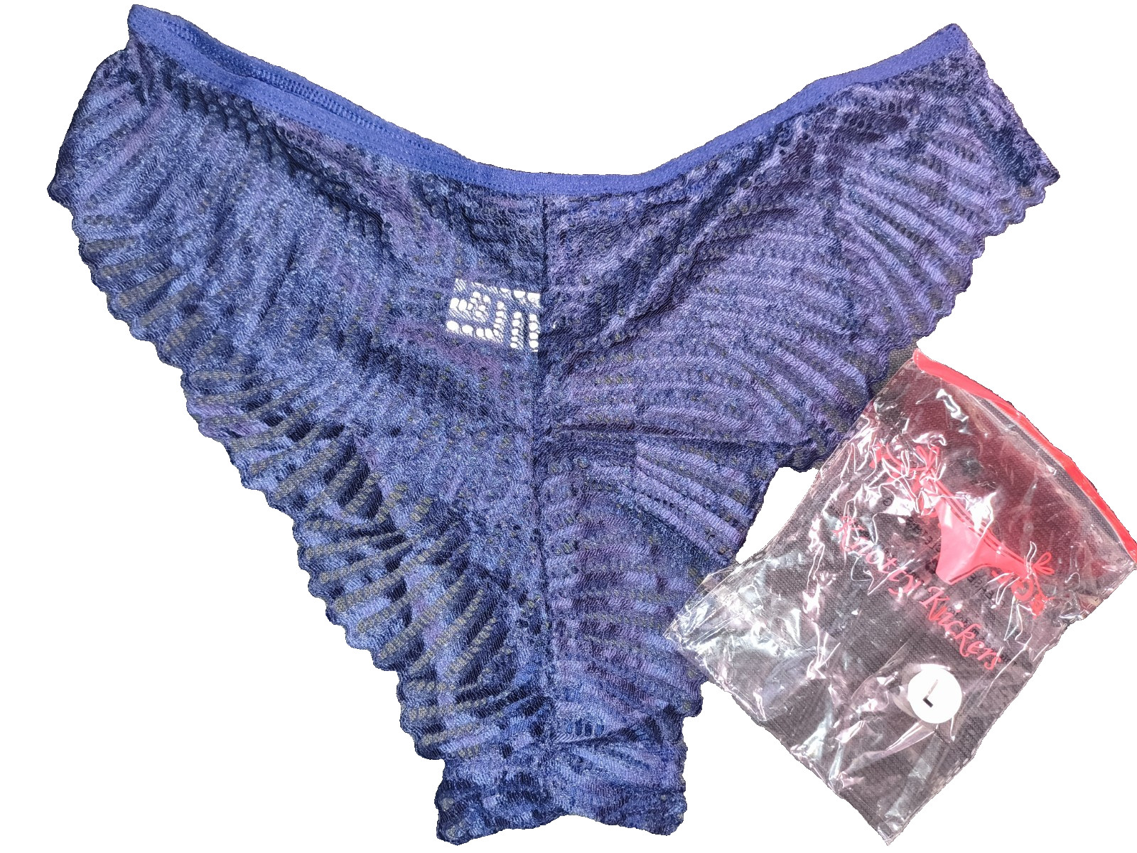 Knotty Knickers Navy Blue All Lace Thong Panty Size Large NIP