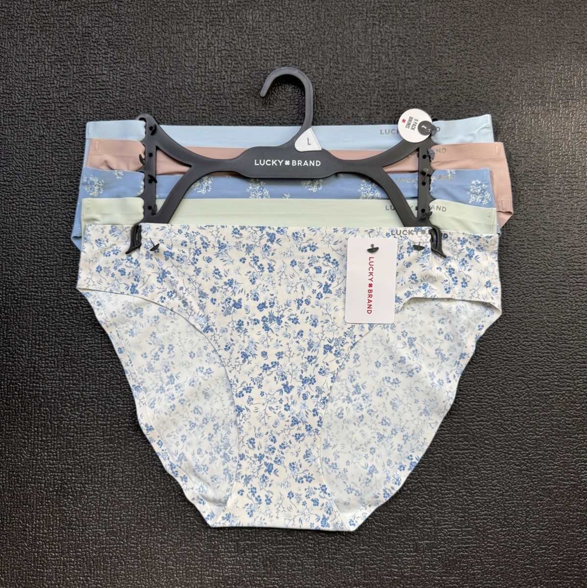 5 Pack Lucky Brand sz L Bikini Logo Panties Tagless Bundle Lot Set