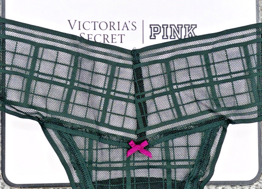Victoria’s Secret NWT Large Green Plaid Lace Sexy Sheer Thong Panty Bow Lacie