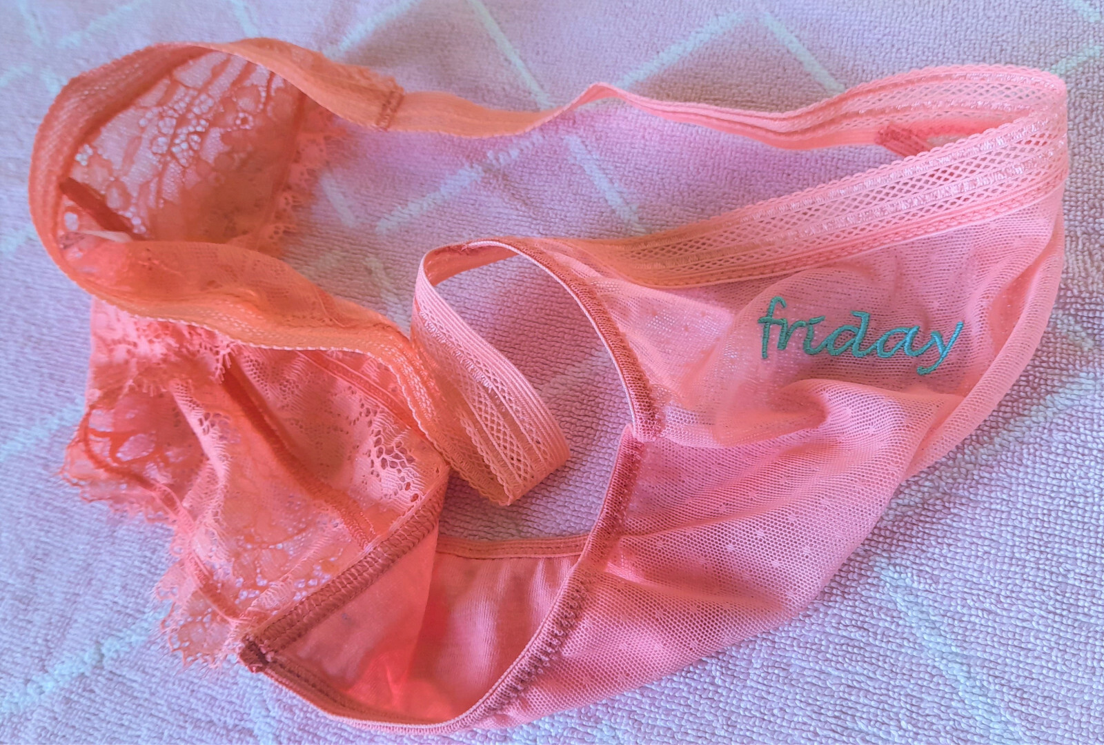 Bubblegum Pink High Leg String Bikini Style Frilly FRIDAY Knickers L 14 US 8