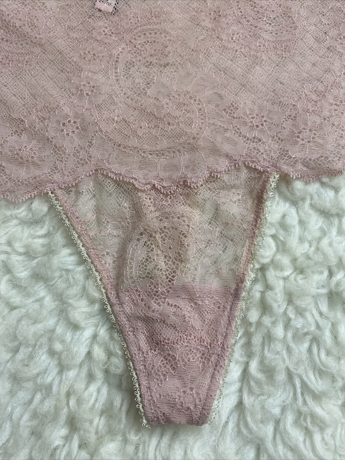 Victorias Secret Sexy Sheer Floral Lace High ~ Waist Thong Panty PURPLE L