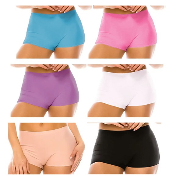 Women’s Microfiber Nylon Boy Shorts Multicolor of Laser Cut Boxers 12 Pack
