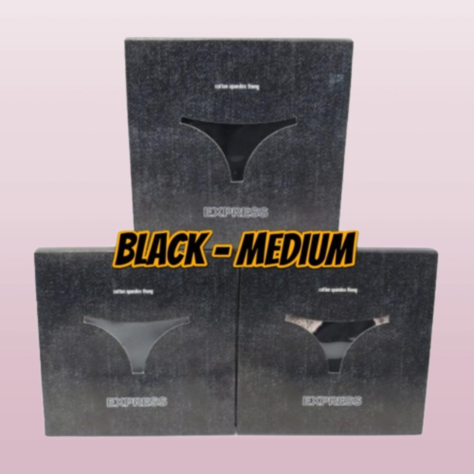 EXPRESS INTIMATES COTTON SPANDEX THONG PANTY BLACK SIZE MEDIUM BOXED LOT OF 3