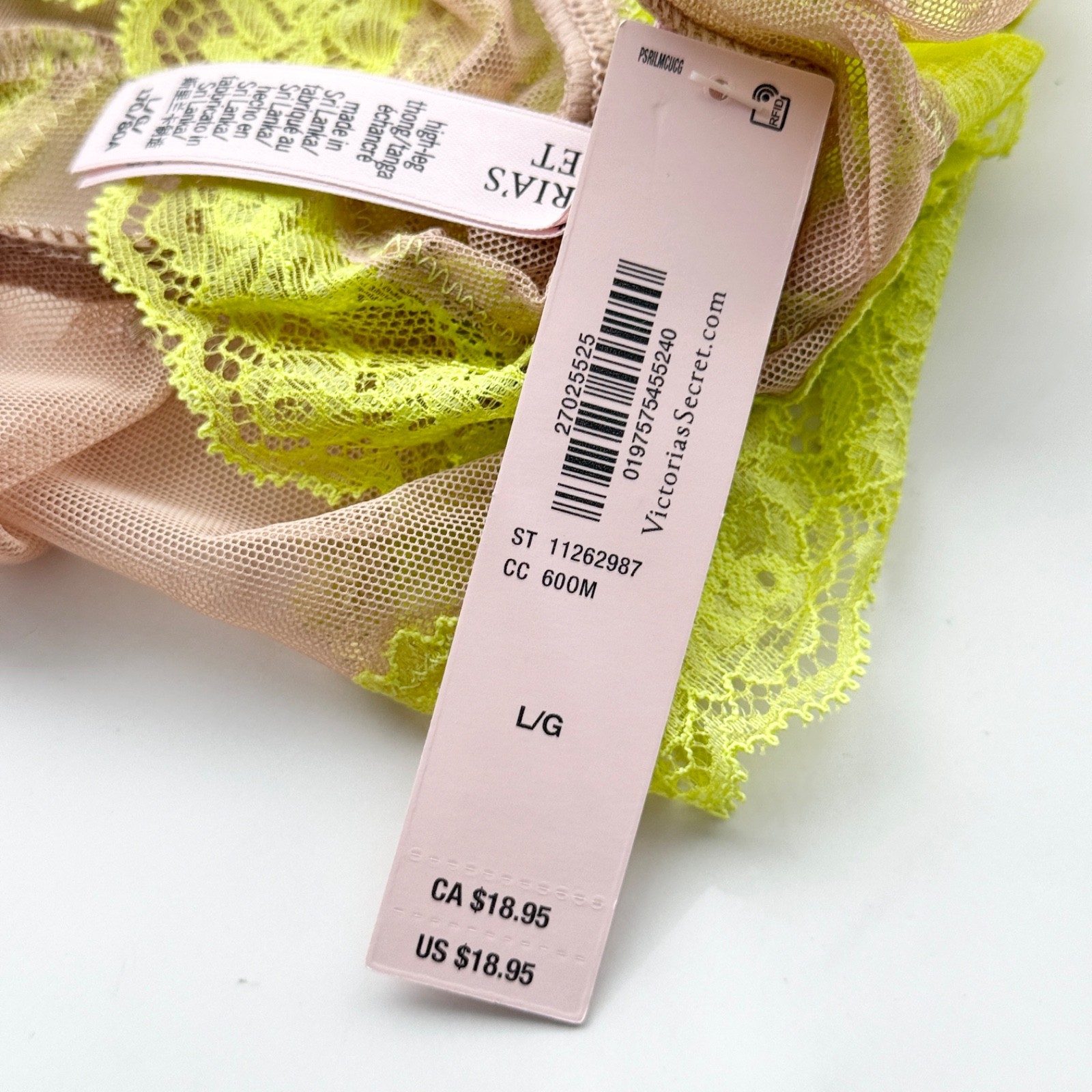 Victoria’s Secret Very Sexy Mesh Lace-Trim High-Leg Thong Panty Praline S/M/L/XL