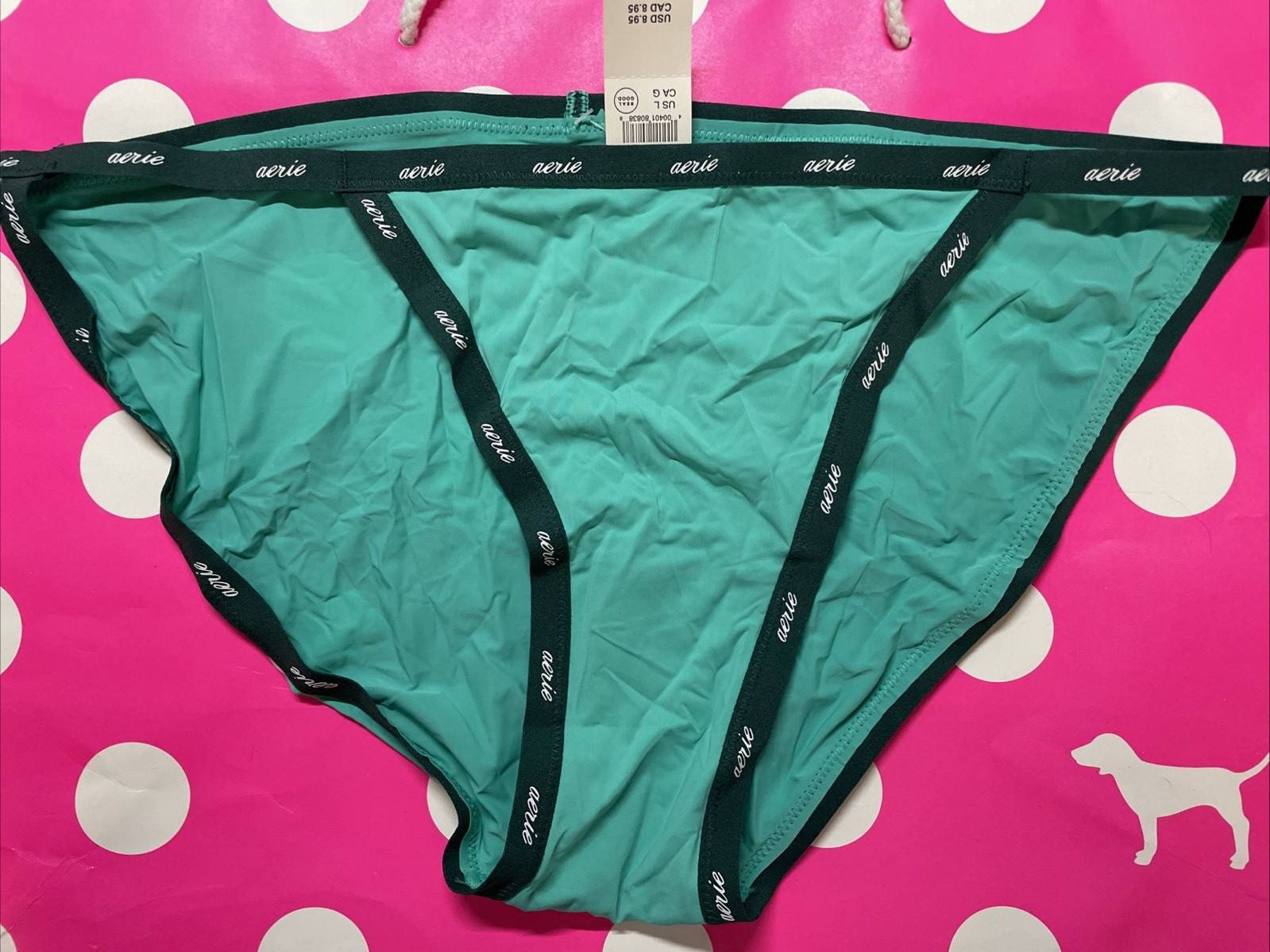 NEW AERIE AMERICAN EAGLE L Green SMOOTH THIN NYLON SPANDEX STRING BIKINI PANTIES