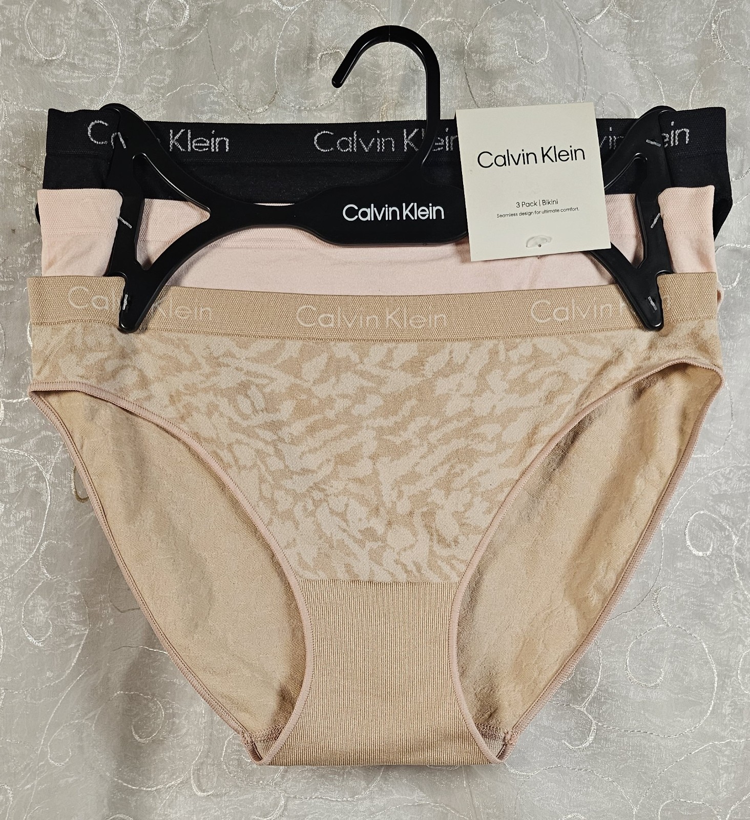 Calvin Klein 3 Bikinis S Seamless Microfiber Tan Pink Black SHIPS FREE