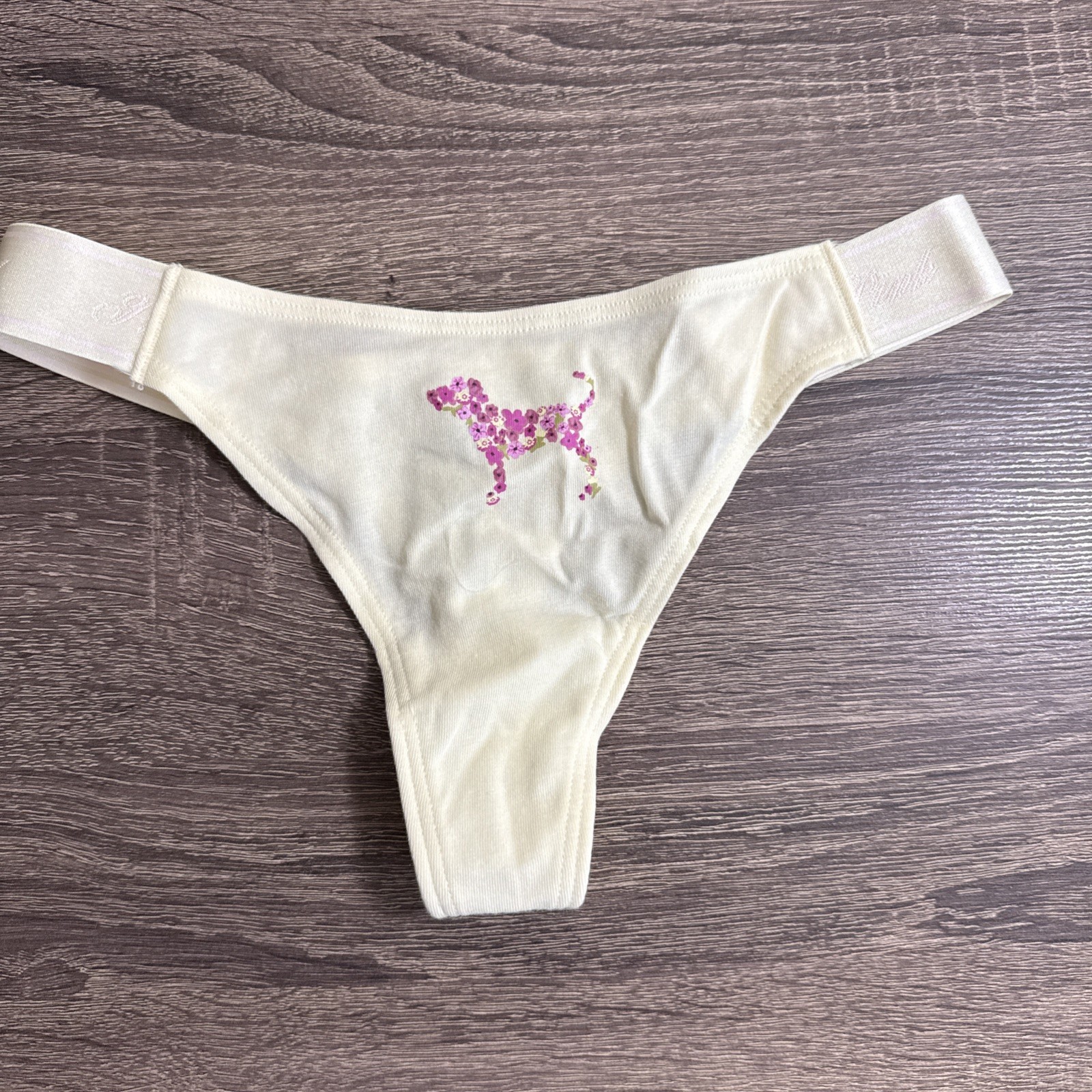 Pink By Victoria’s Secret Xs Yellow Dog Logo, Cotton Thong Panties