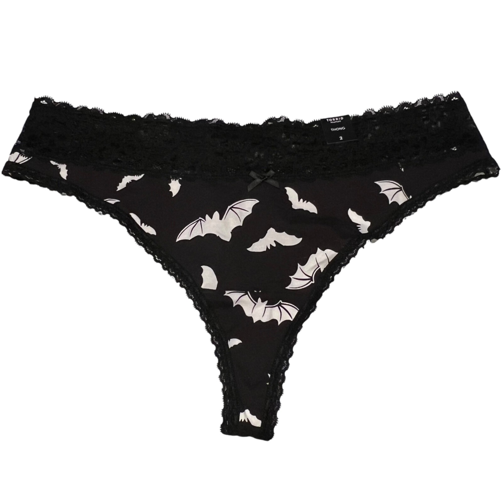 NWT TORRID Thong Pantie 0X-1X-2X-3X-4X Jersey Lace Black White Halloween Bats