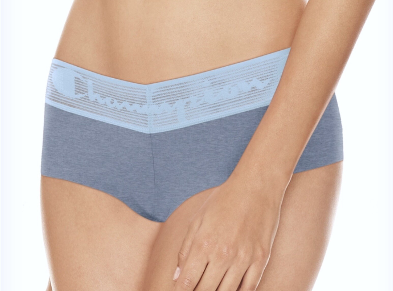 CHAMPION Wide Lace Logo Waistband Pale Blue Girl BoyShort Panty Womens L XL 2XL
