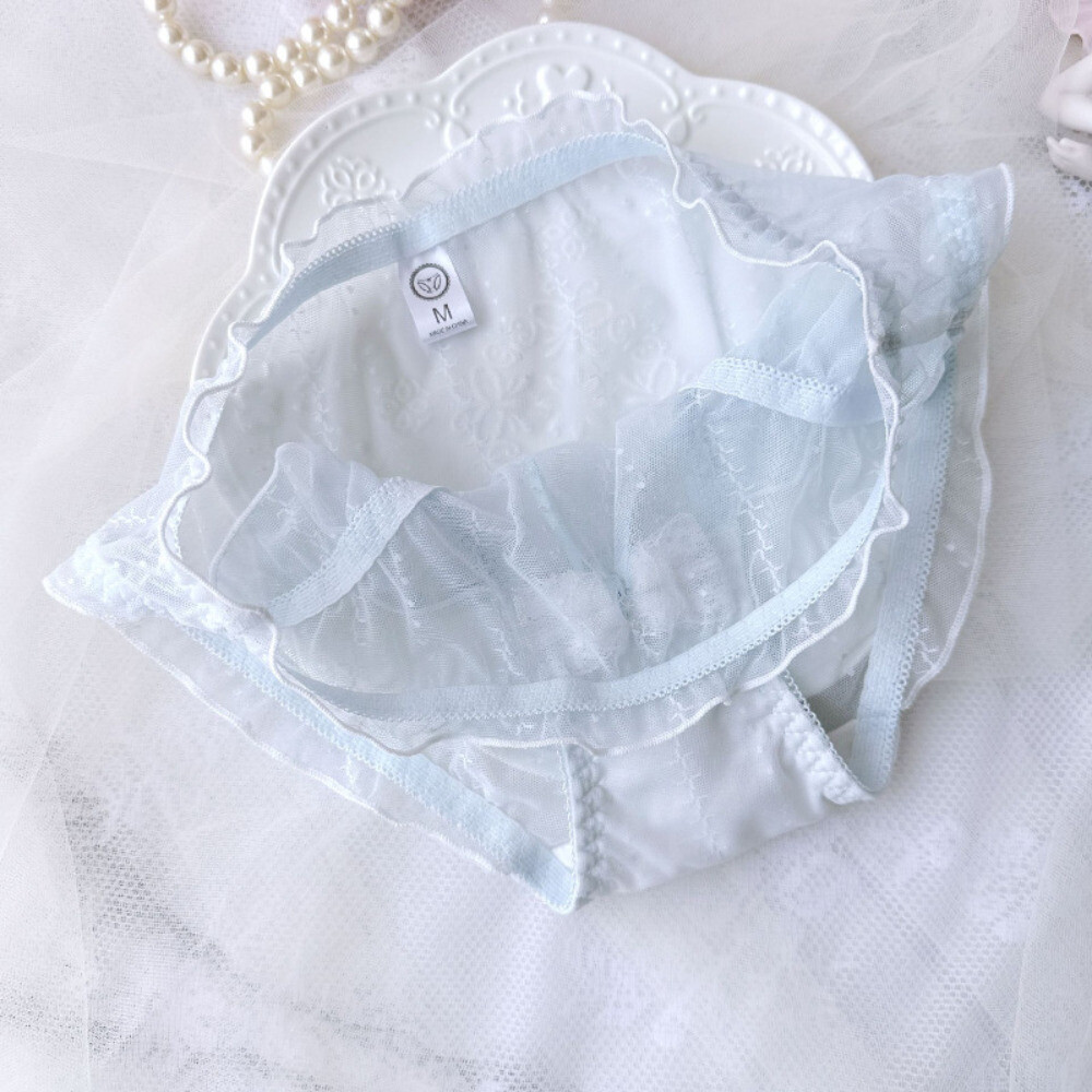 Lady Sheer Lolita Underwear Lace Briefs Knickers Retro Bow Ruffle Mesh Underwear