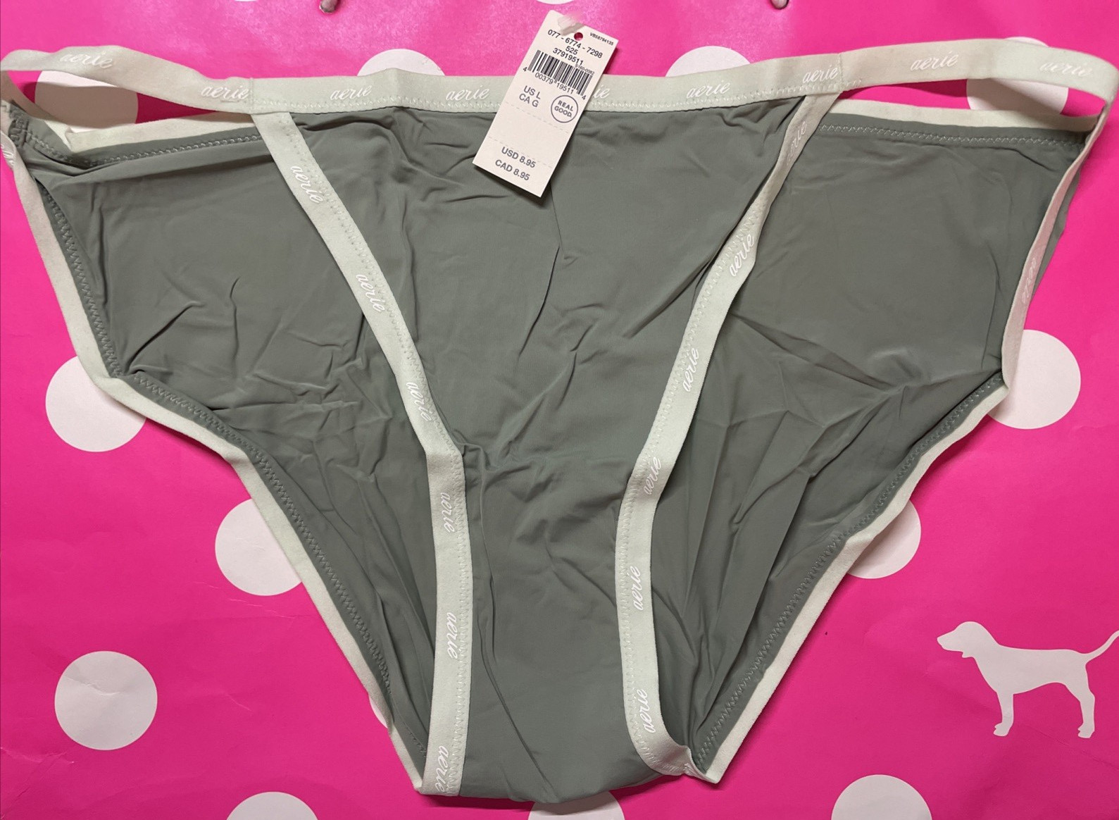 NWT AERIE AMERICAN EAGLE L Green SMOOTH THIN NYLON SPANDEX STRING BIKINI PANTIES