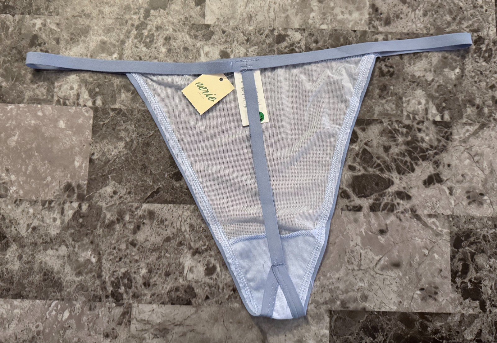 NWT AERIE AMERICAN EAGLE LIGHT BLUE SHEER MESH HIGH CUT V STRING THONG PANTIES