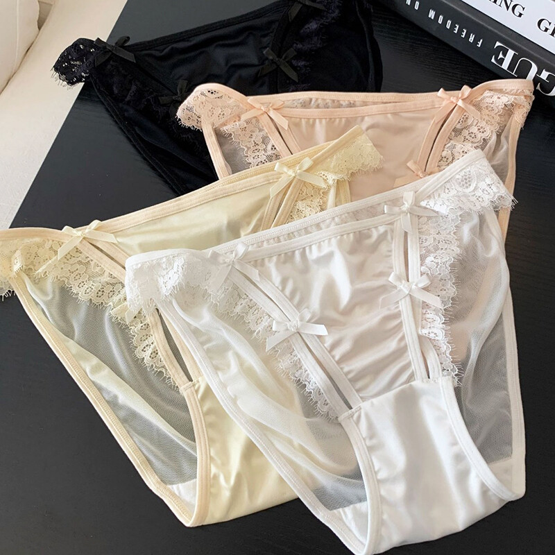 4 Pack Lot Sexy Womens Satin Panties Underwear Sheer Lace Bikini Lingeries Brief
