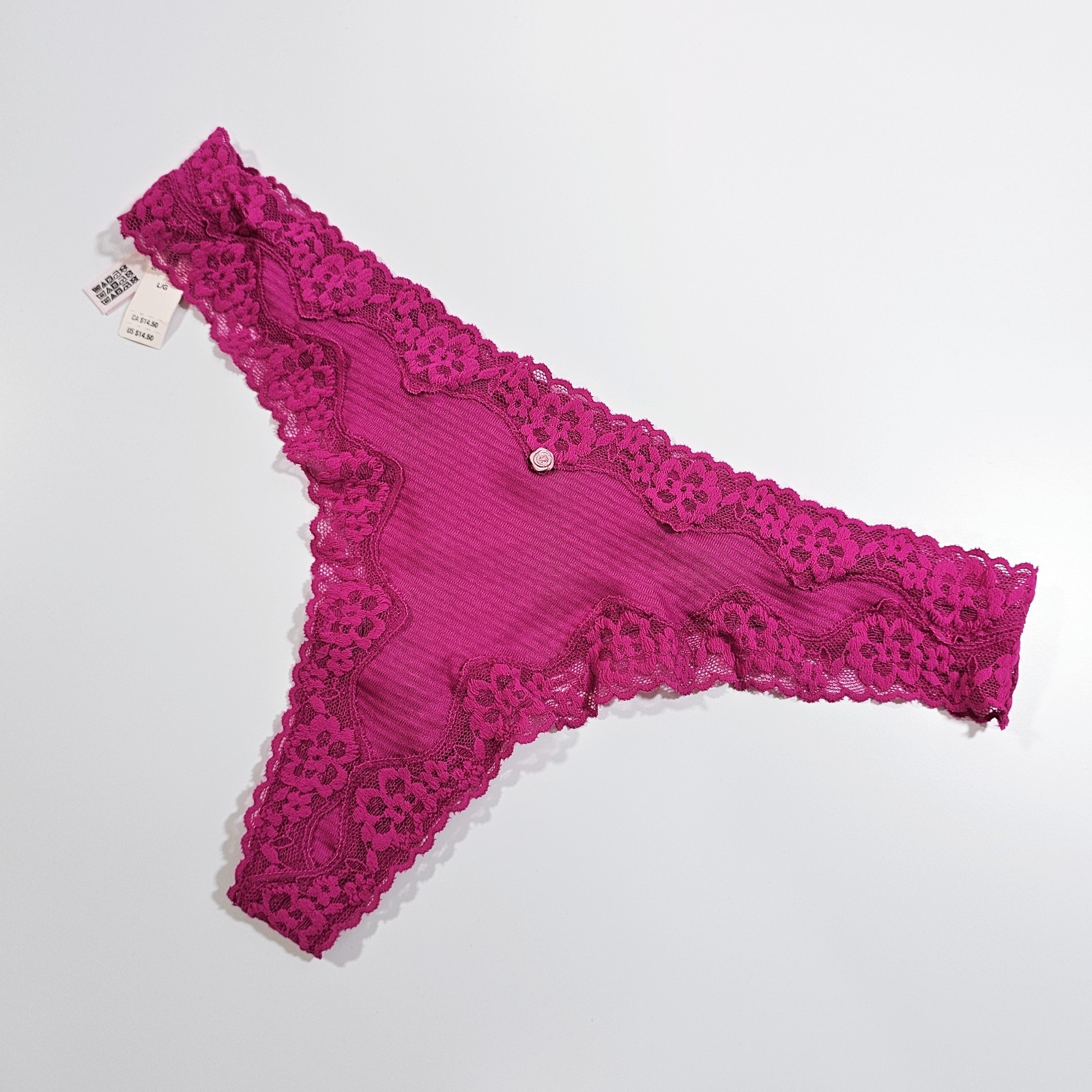 Victoria’s Secret Pink Shadow Stripe Thong Panty with Lace Trim