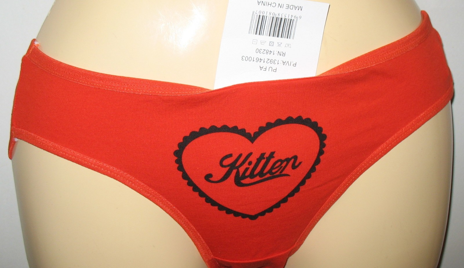 PANMANNI – NEW – SIZE:LARGE – RED – COTTON STRETCH PANTY ” KITTEN ” ON FRONT