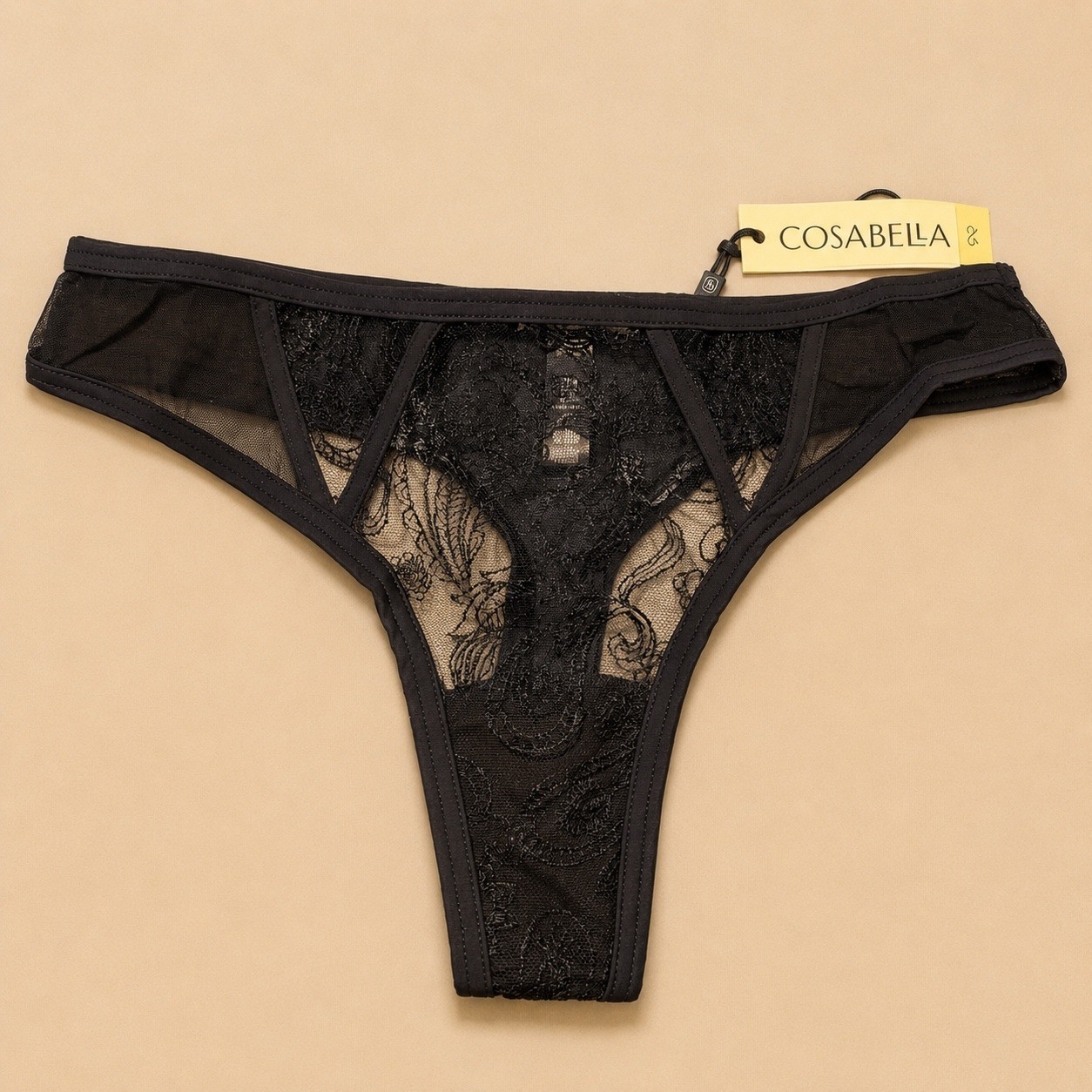 COSABELLA Sardegna Embroidered Lace Thong Black Size / S/M – NWT