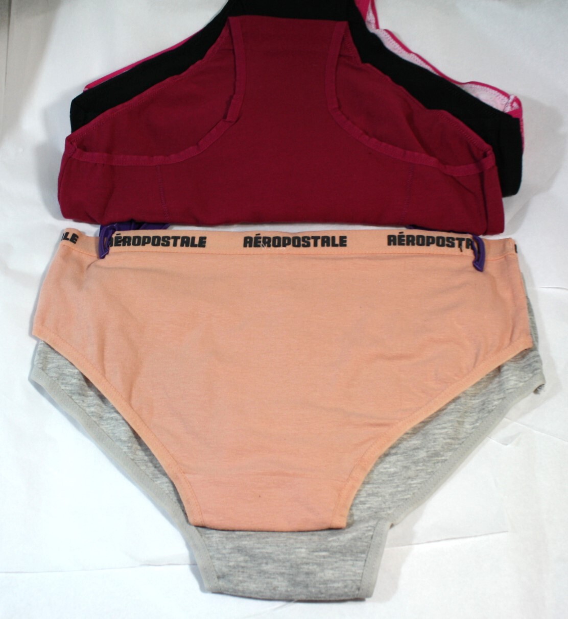NWT set of 5 AEROPOSTALE cotton blend HIPSTER panties GRAY PINK GRAY BLACK PEACH