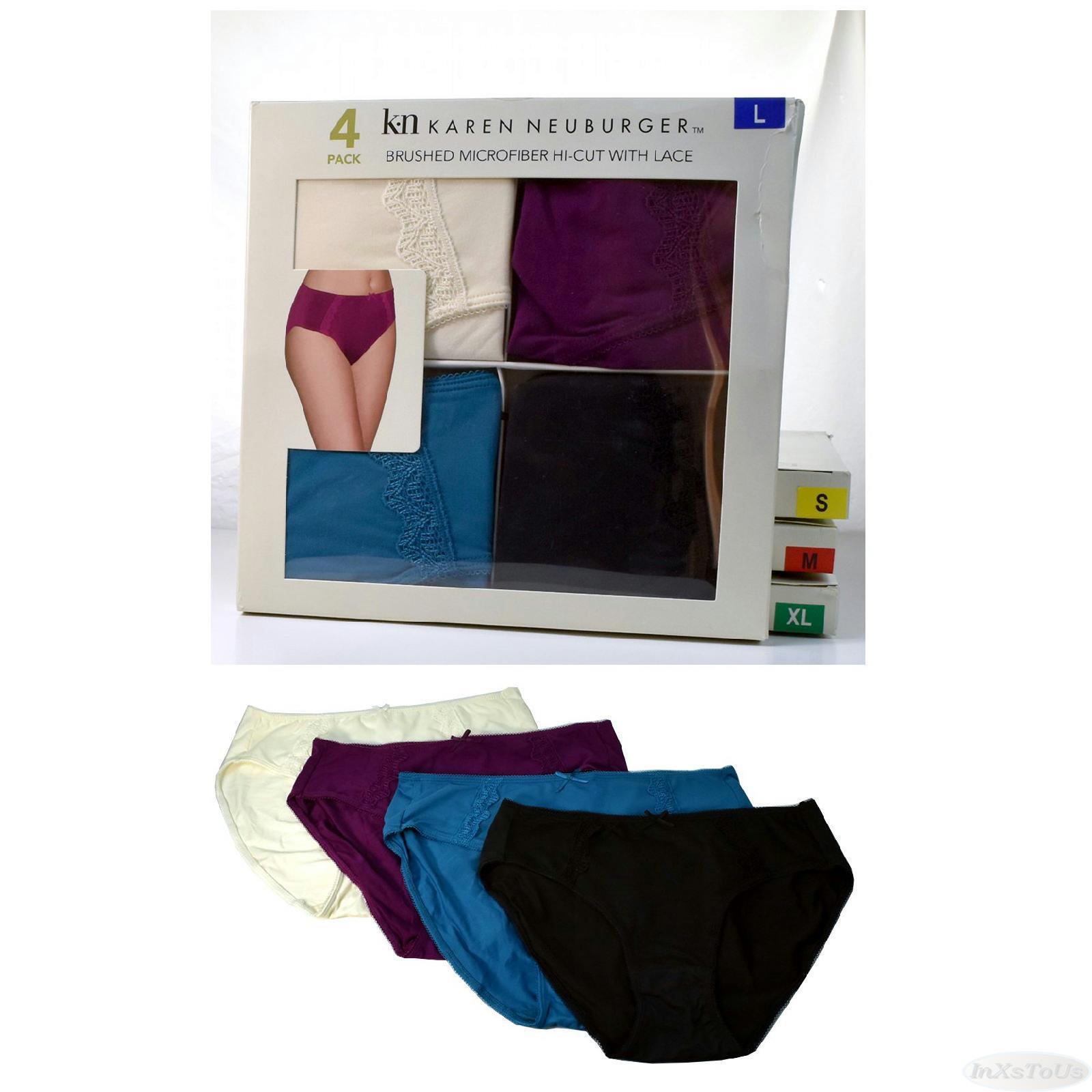 4 Karen Neuburger Womens Brushed Microfiber Hi-Cut w Lace Brief Fashion Size S-M