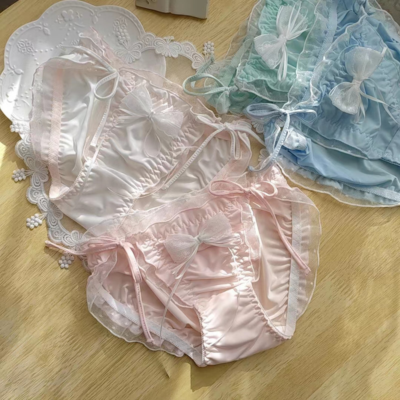 Japanese Style Women’s Ruffled Edge Princess Triangle Sweet Lace Up Underwear