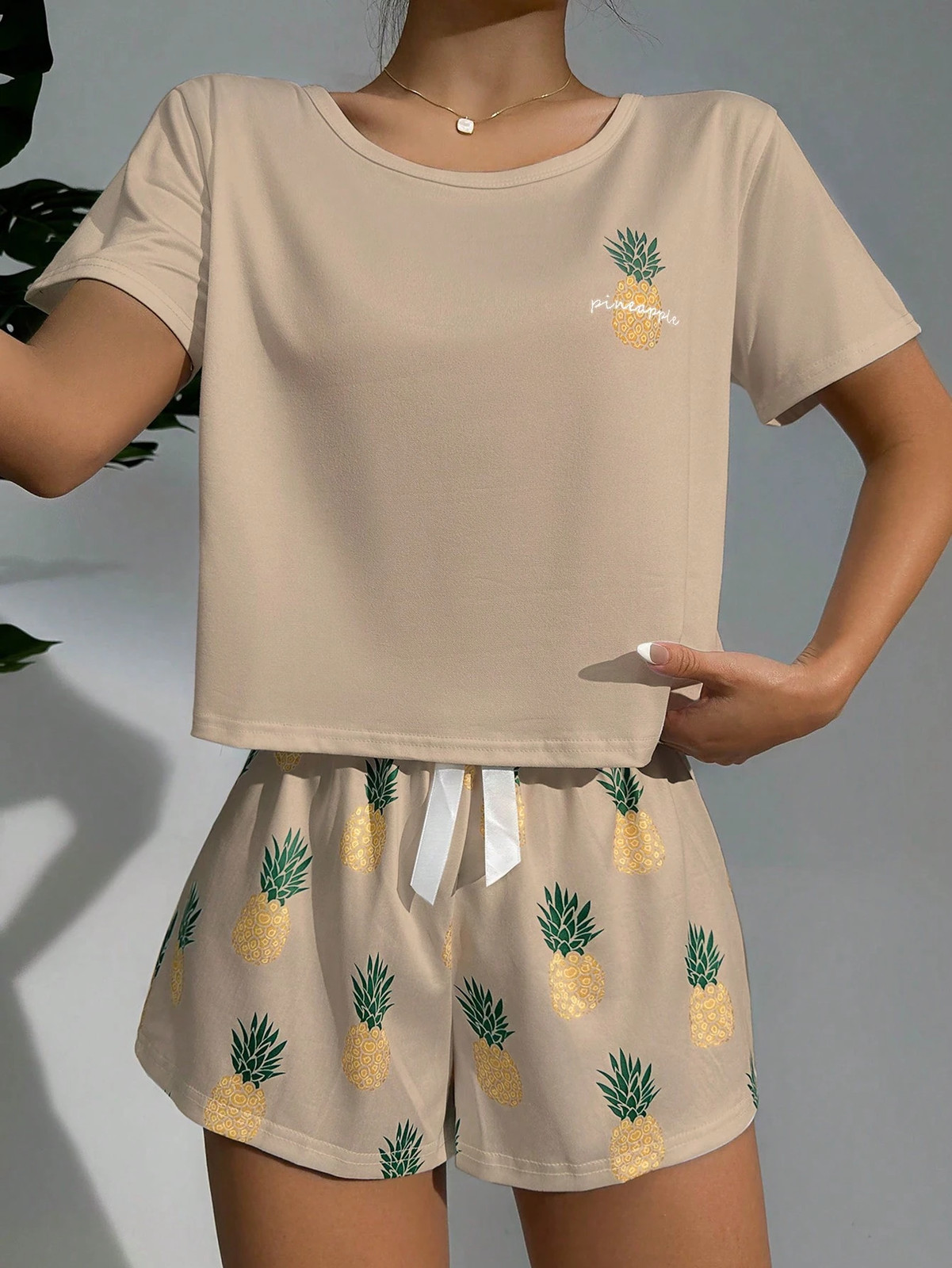 Ladies Pineapple Pattern T Shirt & Shorts Pyjama Set Cheap24