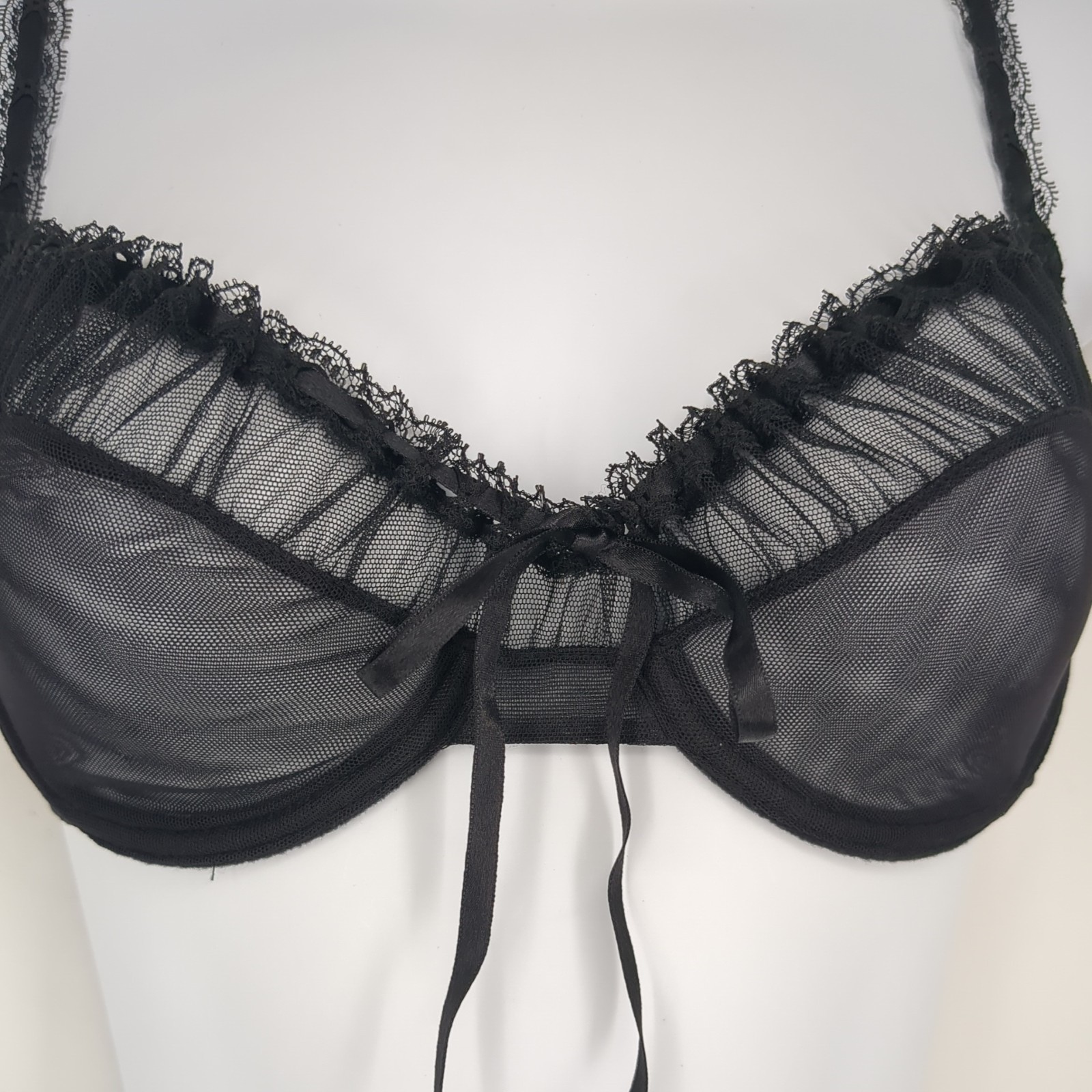 Vintage 02 Y2K Victoria’s Secret Black Sheer Panties Medium Bra 36B Set NWOT
