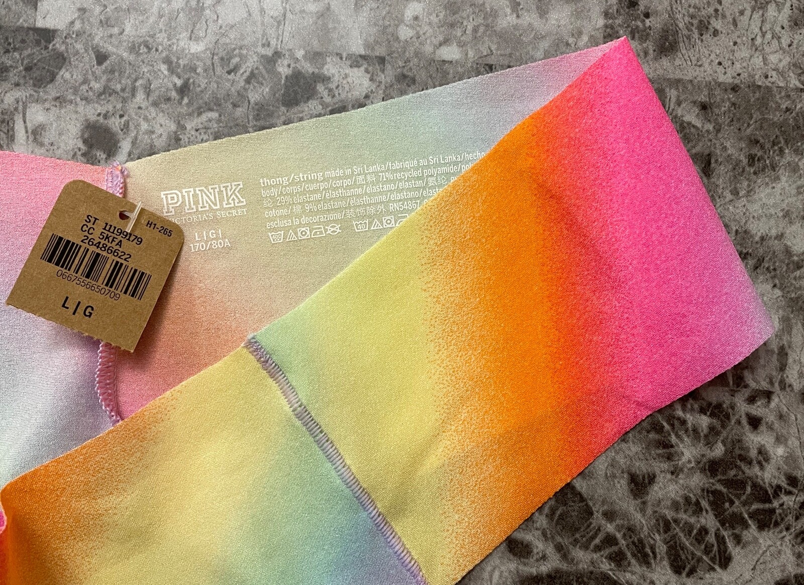 NWT VICTORIA’S SECRET PINK L NEON RAINBOW OMBRE STRIPE NO SHOW THONG PANTIES