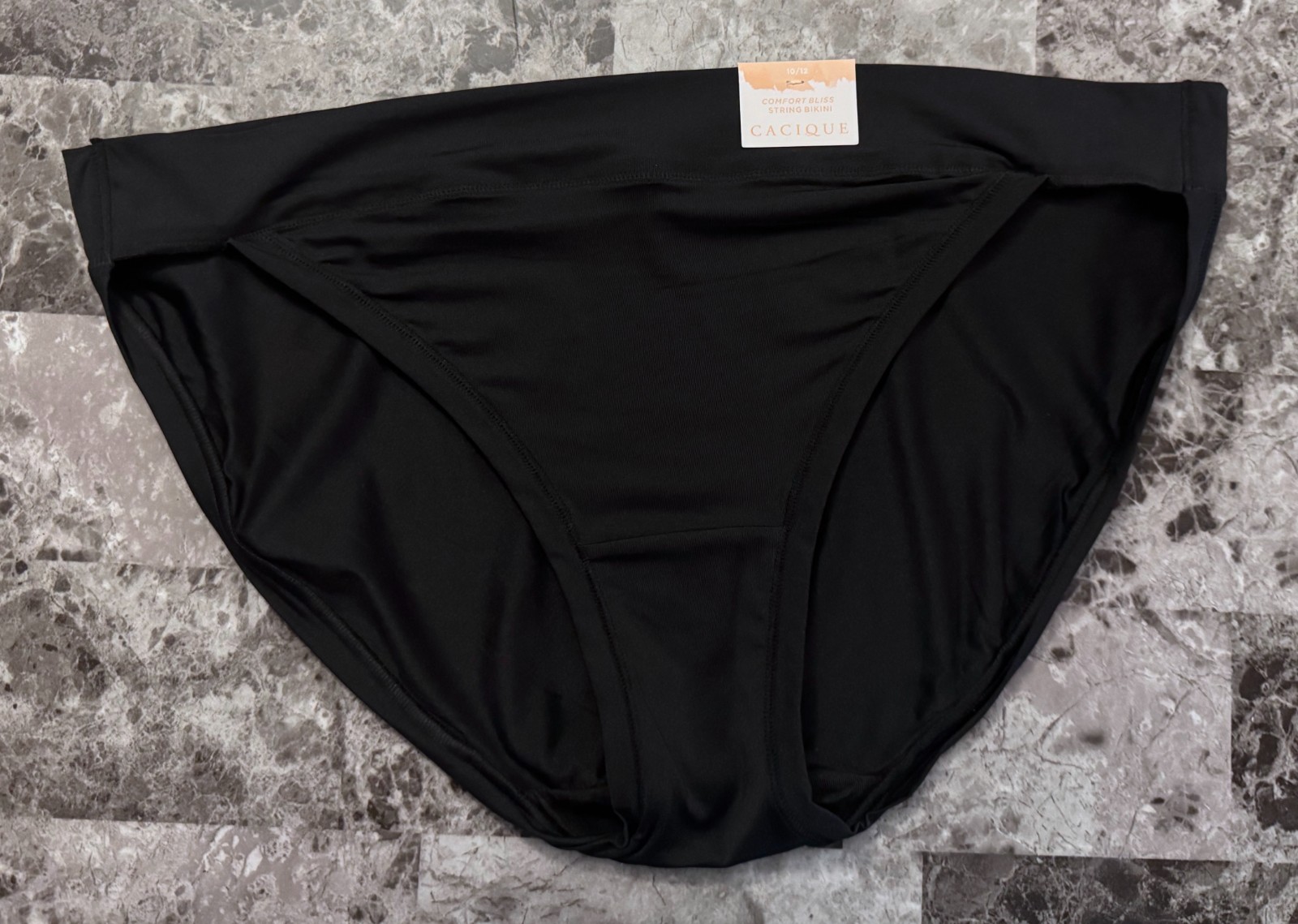 NWT CACIQUE LANE BRYANT 10/12 BLACK SMOOTH COMFORT BLISS STRING BIKINI PANTIES