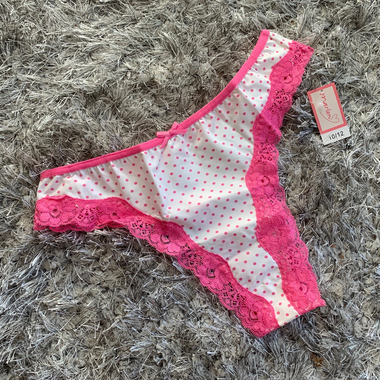 Ladies Marlon Lingerie Sexy Spotted Thong Back Briefs UK 10-12 Women’s Lace Trim