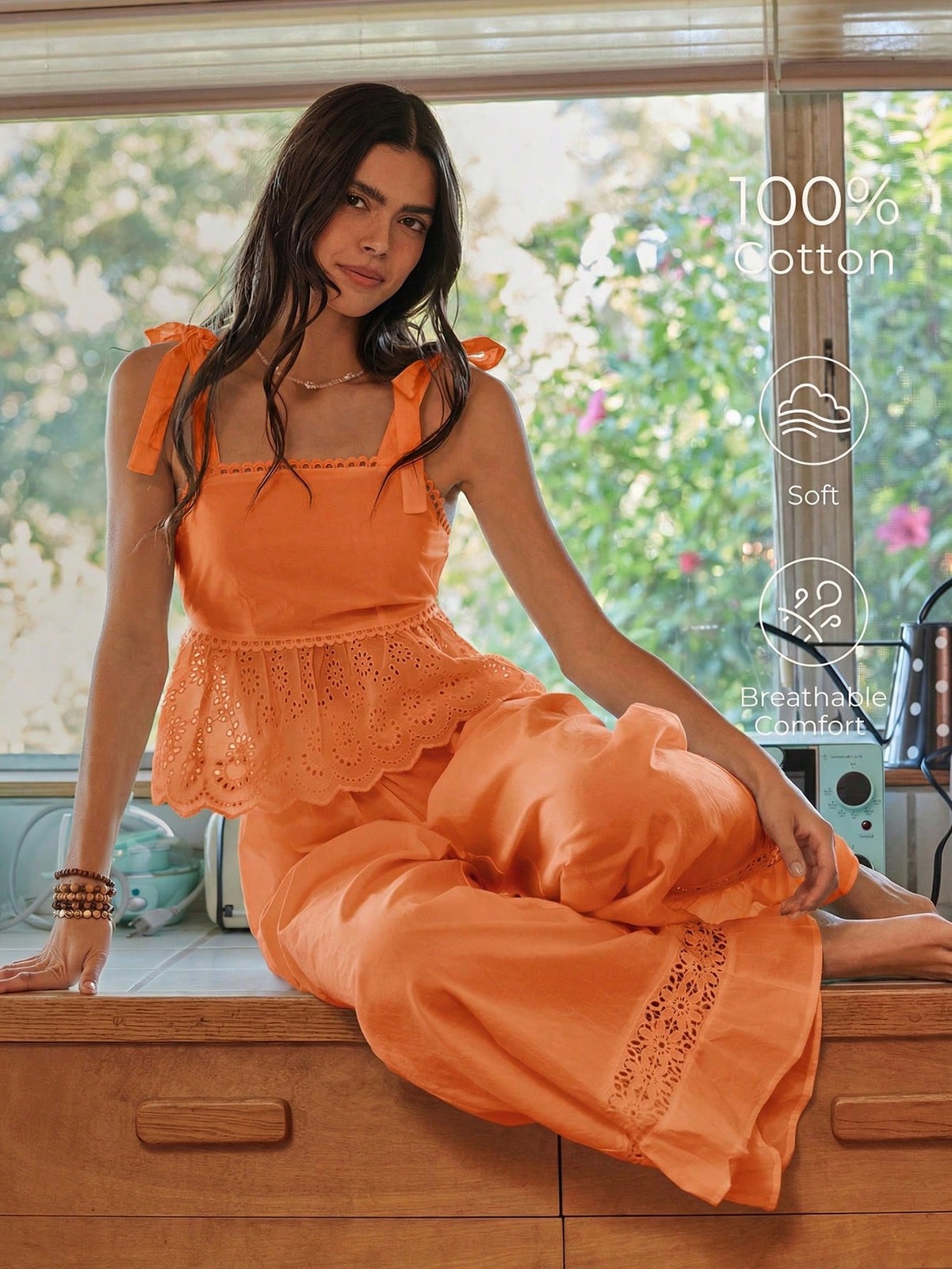Lullawish Bohemian Style Spaghetti Straps Cotton Woven Pyjama Set for Cheap24