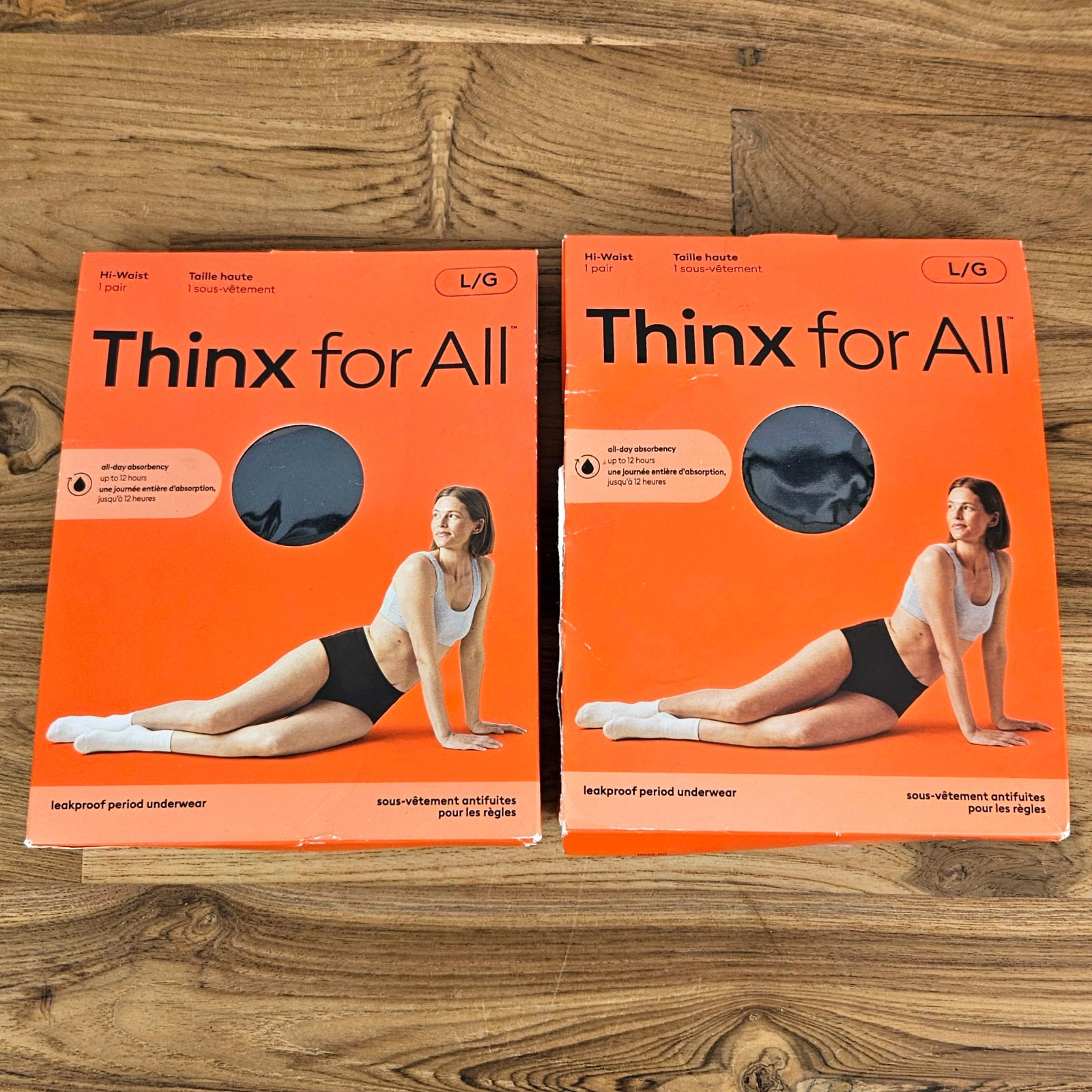 2 Pairs Thinx for All Leakproof Period Underwear, Large, Hi-Waist, Black, NEW
