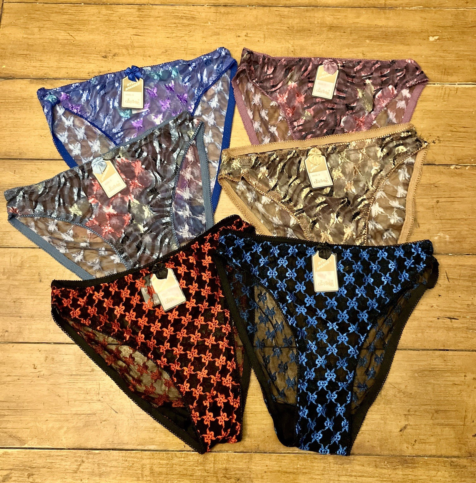Lot 6 Vintage Panties Underwear Bikinis Eva Cervantes Floral Sheer Lace Sz Small