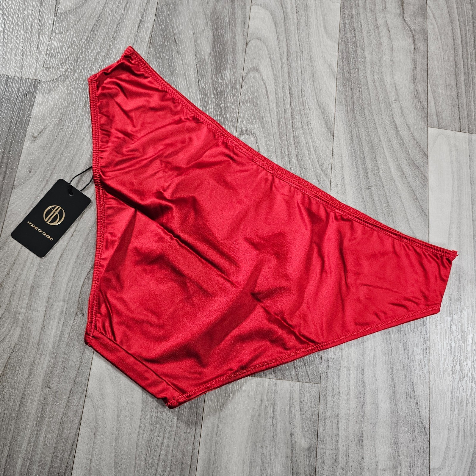 House of Desire Liquid Satin Silky Hipster Panties, Samba Red, Size M