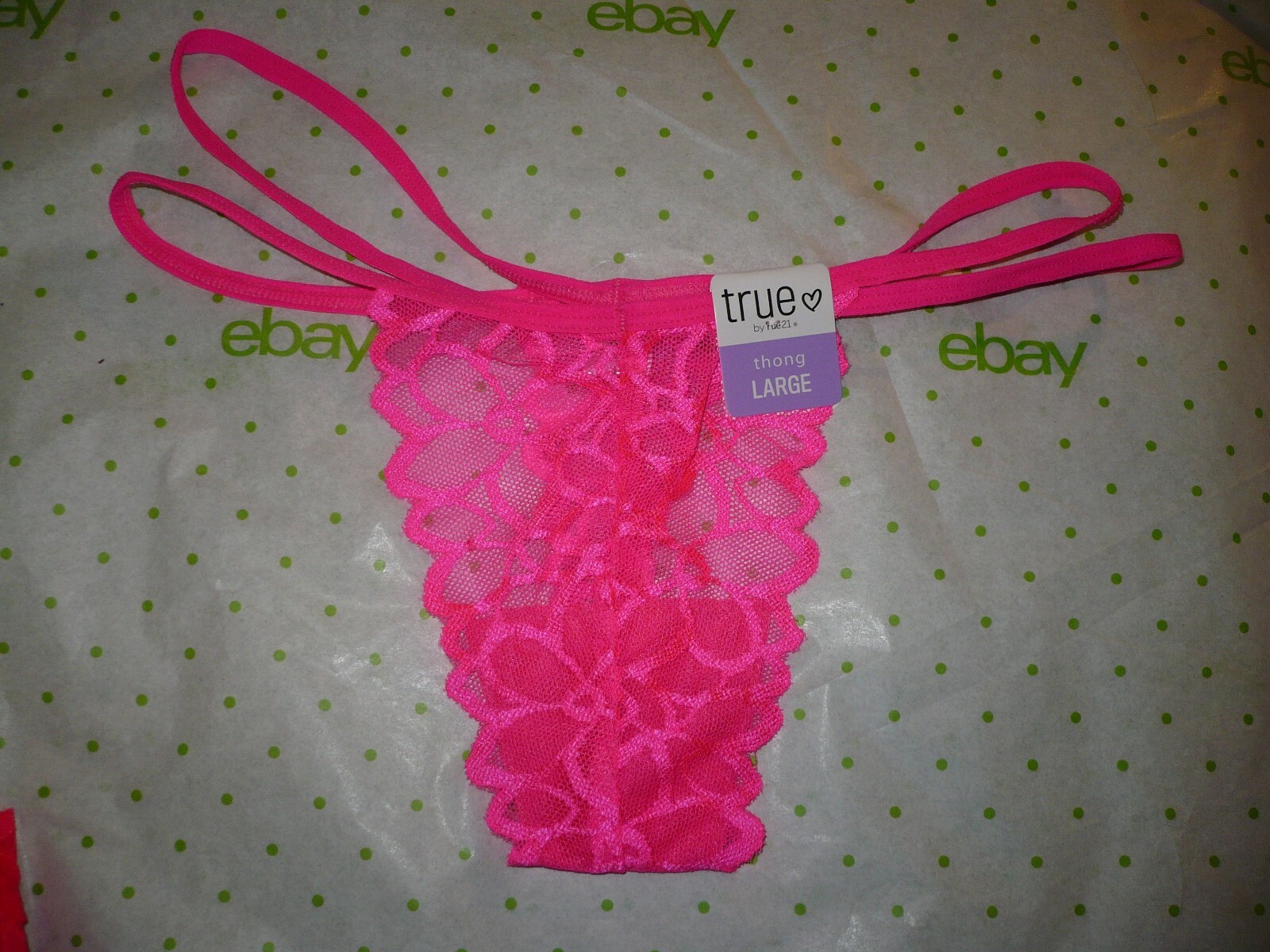 Rue 21 Women’s Thong Panties MEDIUM Neon Pink Lace W Strappy Sides NEW