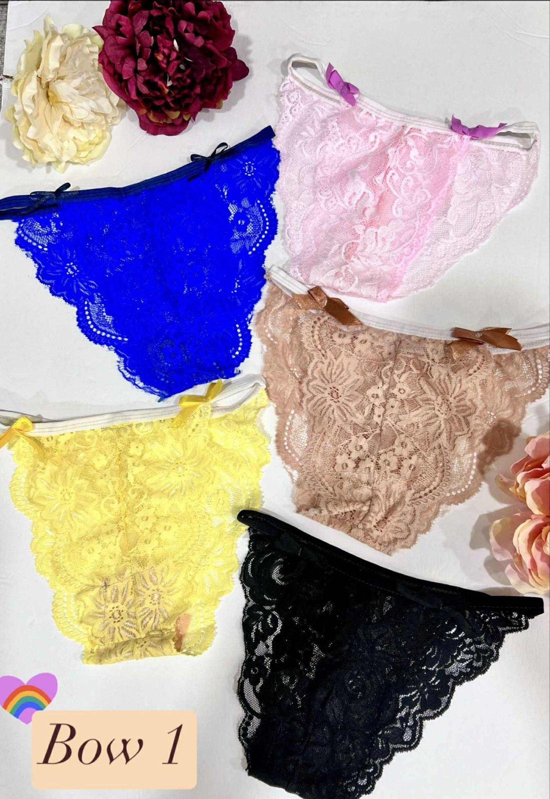 Pack of 5 Bow Decor Floral Lace Underwear for Women Stretching Colorful