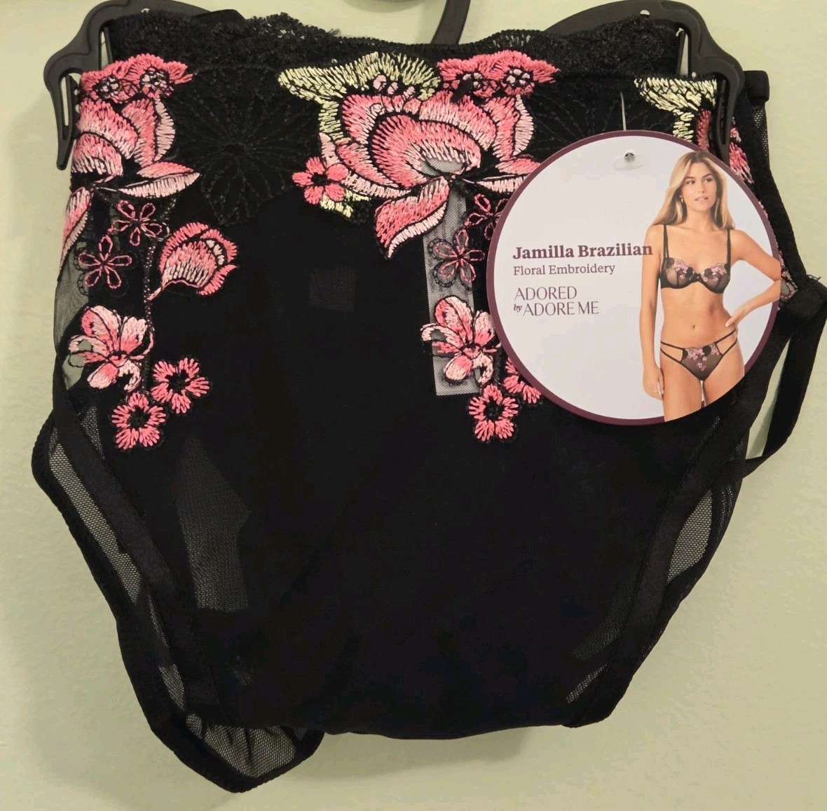 Adore Me Women’s 2X Jamilla Brazilian Panties 2 PACK Black Pink Floral #10726
