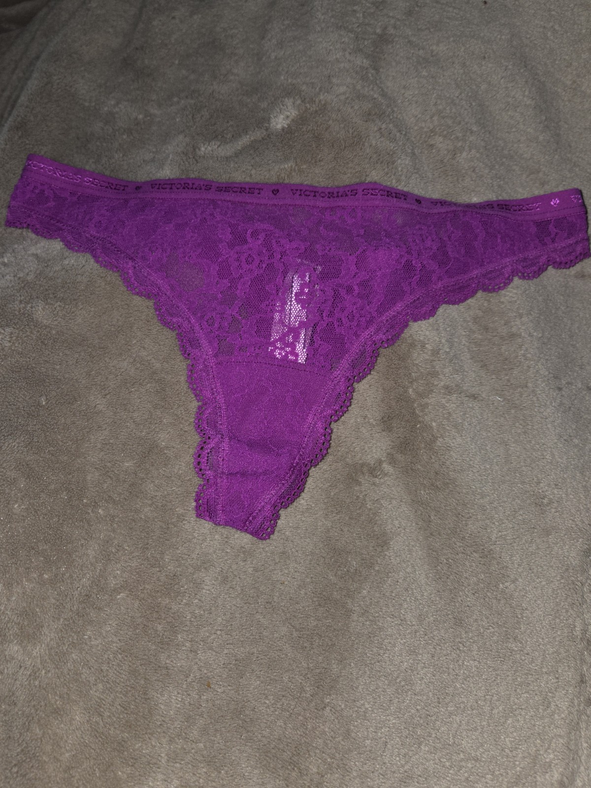 NWT Victoria’s Secret Purple Nylon Lace Thong Small 5 October 2015