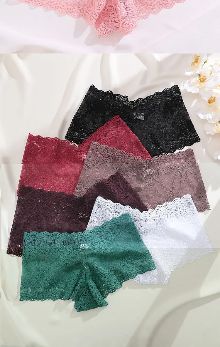 Boyshort Panties Lace Floral Low Waist Stretch Breathable Underwear 8PCS Women