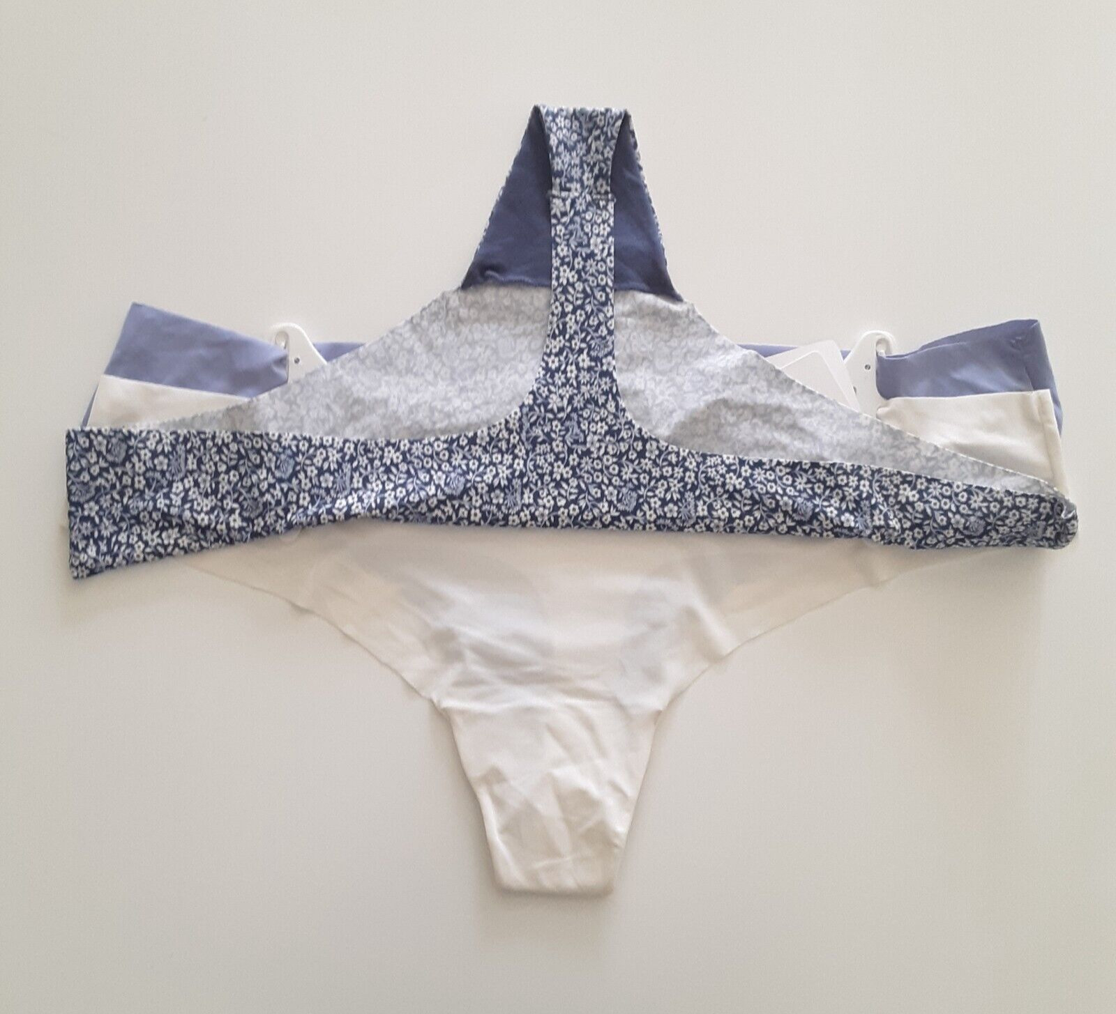 Tranquil & True Womens 3X Thongs Matte Microfiber Blue Floral Ivory Purple 3 PK