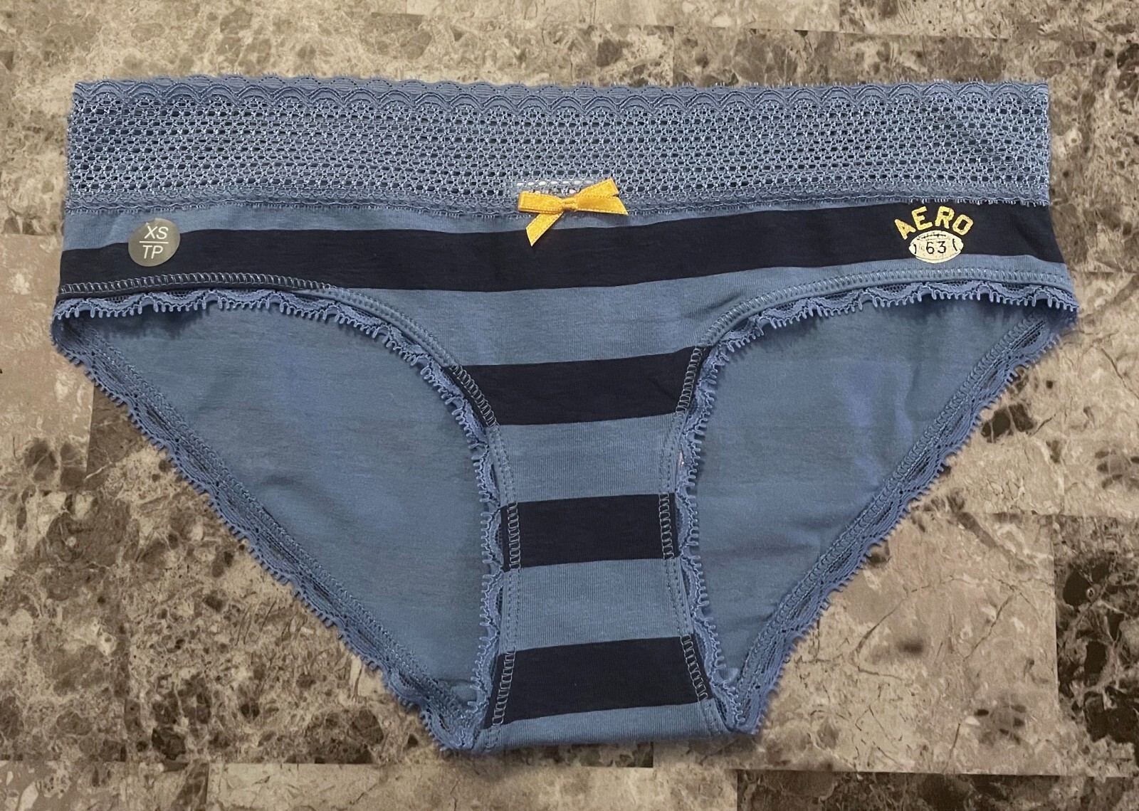 NWT AEROPOSTALE AERO XS BLUE STRIPE FOOTBALL LACE VINTAGE RARE HIPSTER PANTIES