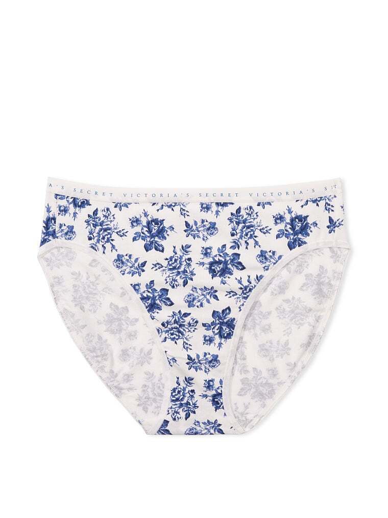 M L XL XXL White Blue Rose Cotton Victorias Secret High-Leg Waist Brief Pantie
