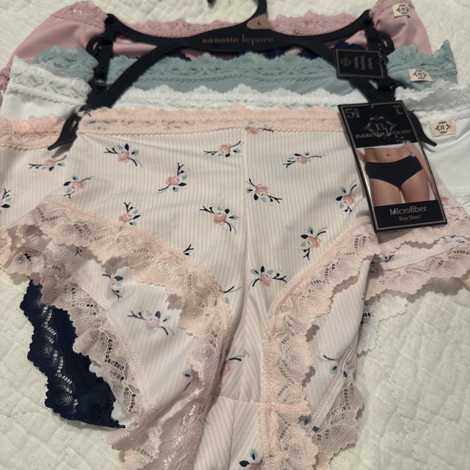 Nanette Lepore 5 Pack Boyshort Lace Panties Set Size Large Underwear Pink