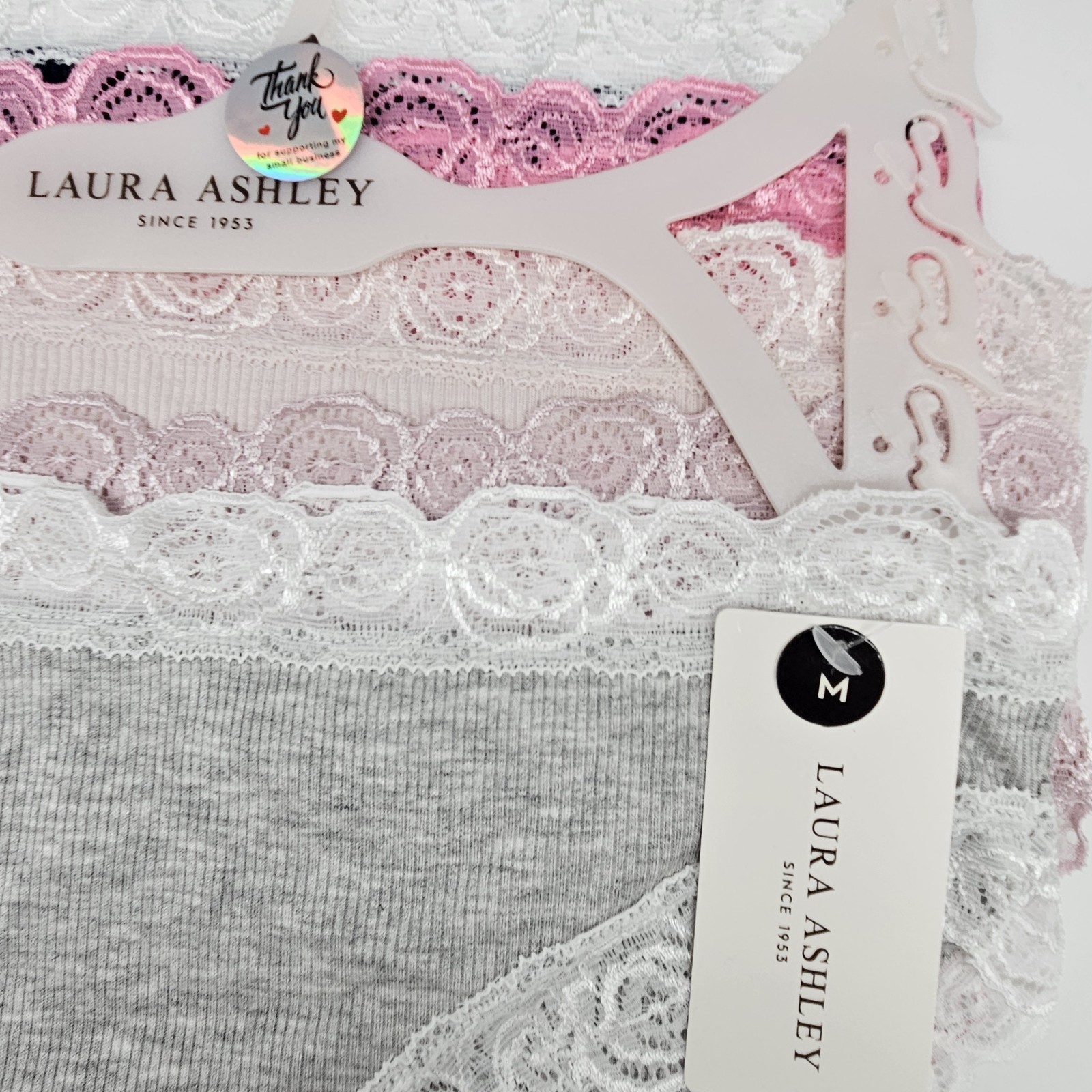 LAURA ASHLEY 5 Pk Women M L XL Rose Lace Trim Soft Panties Navy Pink Cream Beige