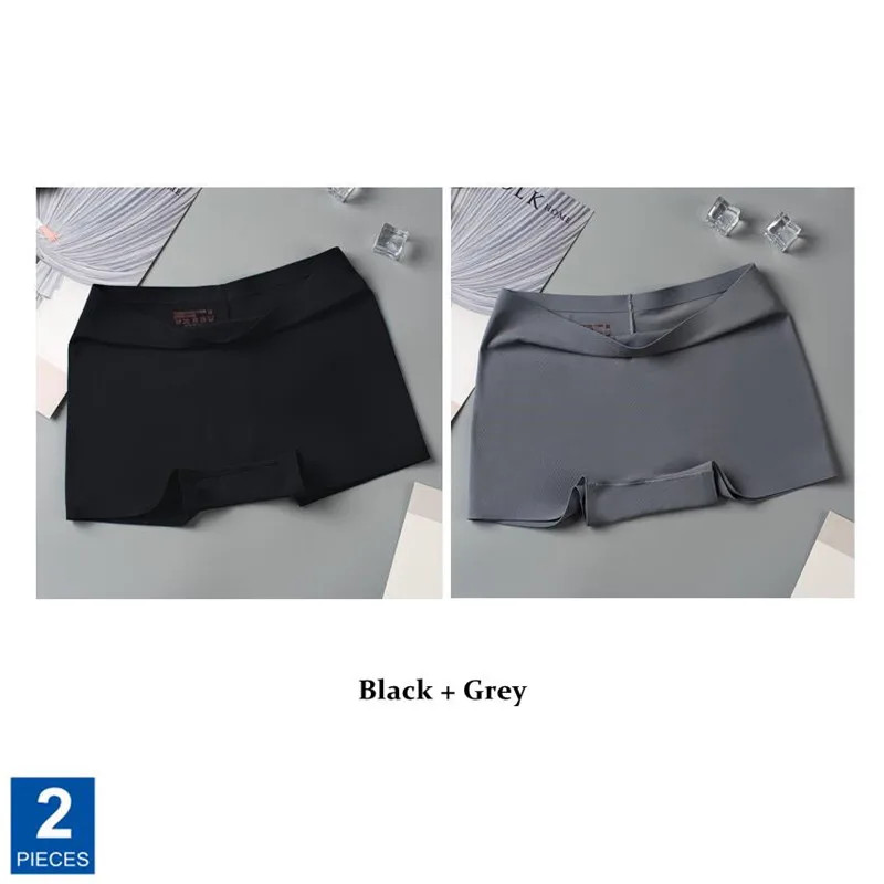 Seamless Silk Boyshorts Soft Solid Color Plus Size Women’s Underwear 2 Pcs