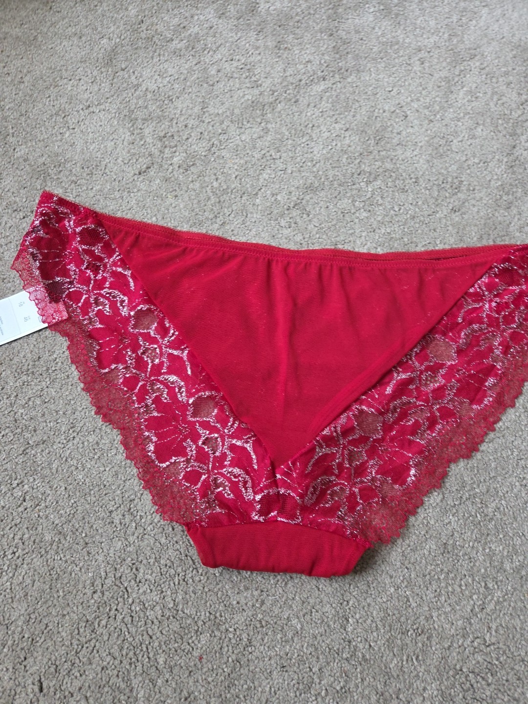 Red & Silver Brazillian Ladies Gorgeous briefs Knickers Uk size 18 Brand New