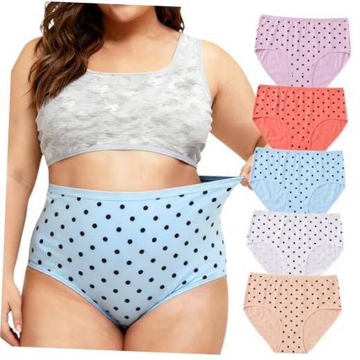 Womens Underwear Cotton Plus Size Briefs XL-5XL Mid High Waist 3X-Large 5 Pack