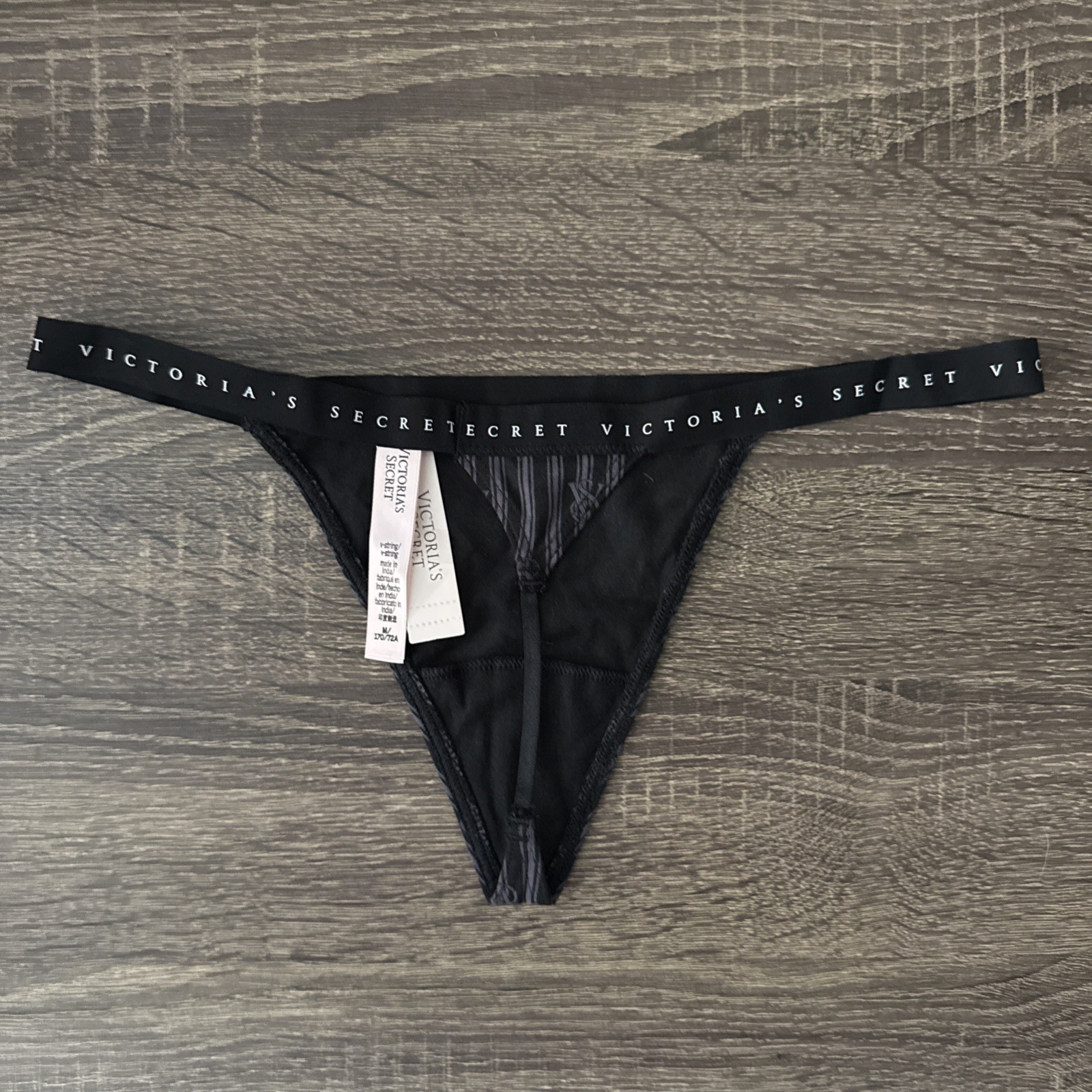 Victoria’s Secret Medium, Black Stripe Cotton Bee String Panties