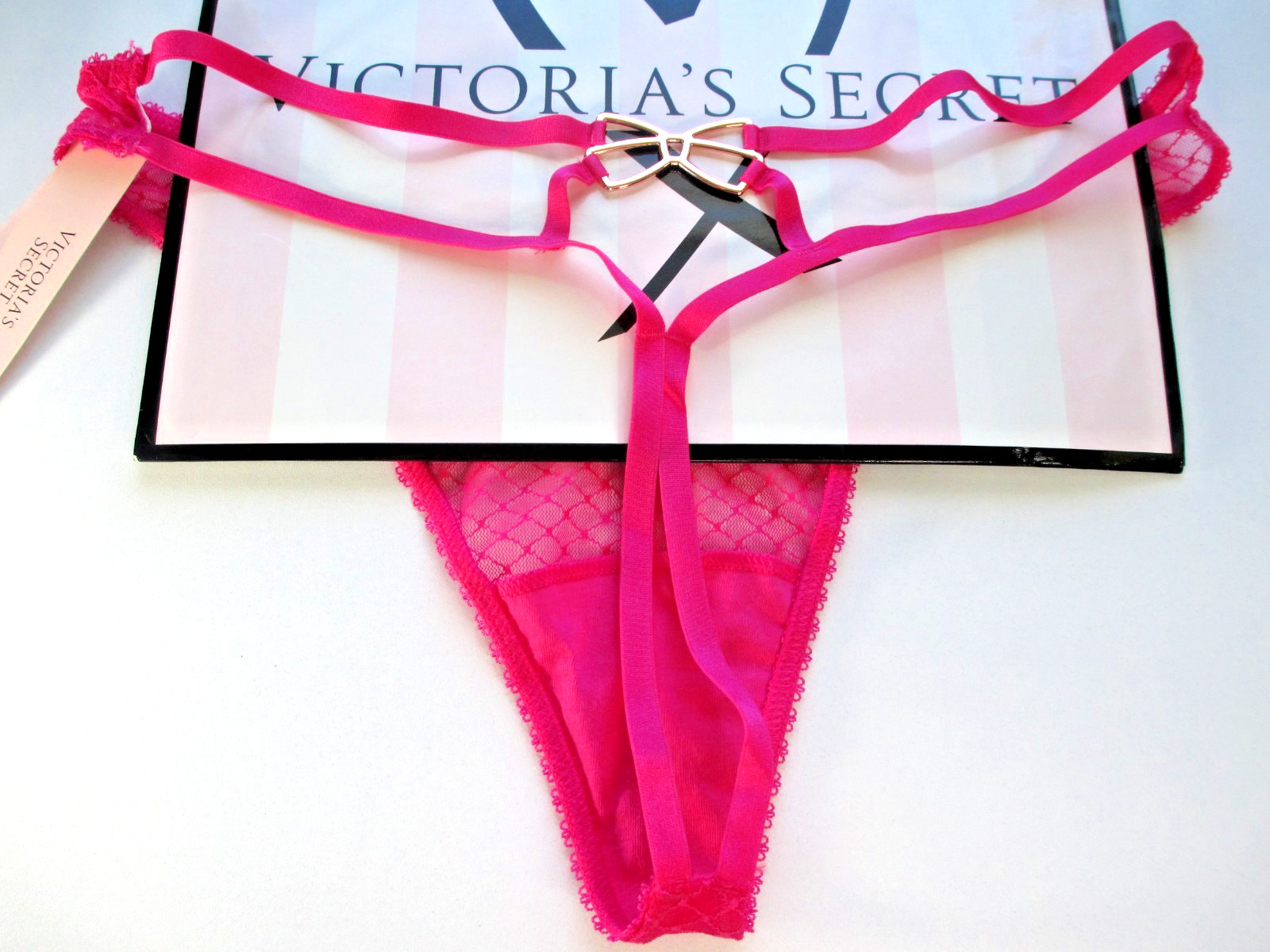 VICTORIA’S SECRET Tease High Leg Thong Panty S M L XL Pink NWT Bow Hardware VS