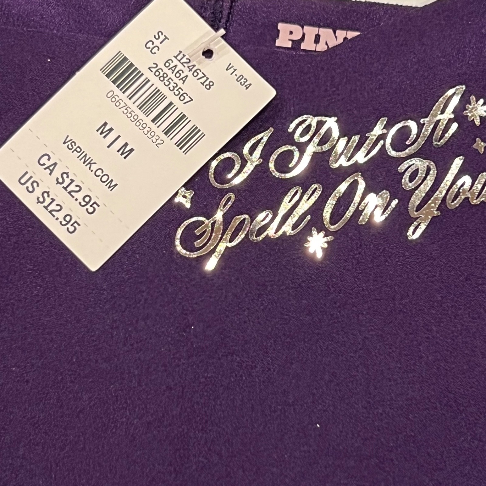 NWT VICTORIA’S SECRET PINK Cheeky Pantie Sz M-XL-XXL Purple Silver Halloween