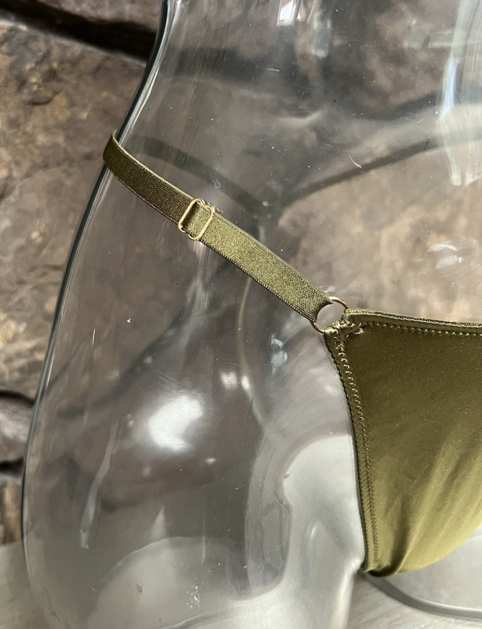 Victoria’s Secret Satin V-STRING THONG Panty GREEN Sz L Adjustable Waist NWT